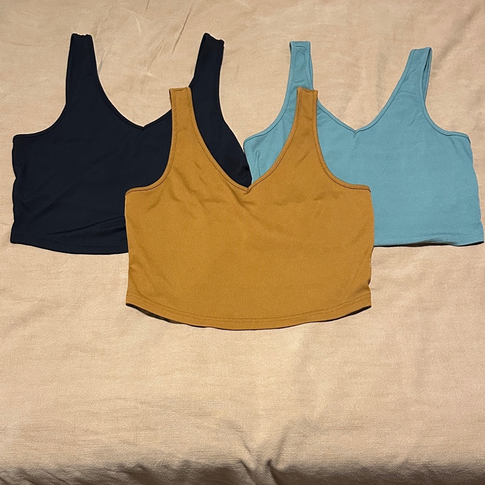SHEIN Sleeveless Crop Tops Trio Pack- Navy, Mustard, Sky Blue
